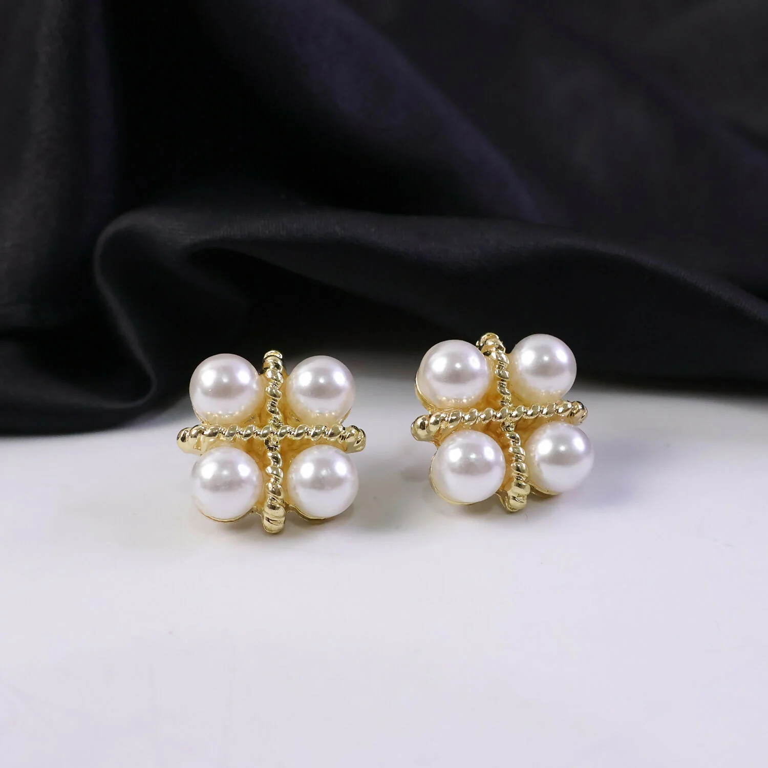 Korean Vintage Twisted Gold & Quad Pearl Studs For Girls And Women - Image 2
