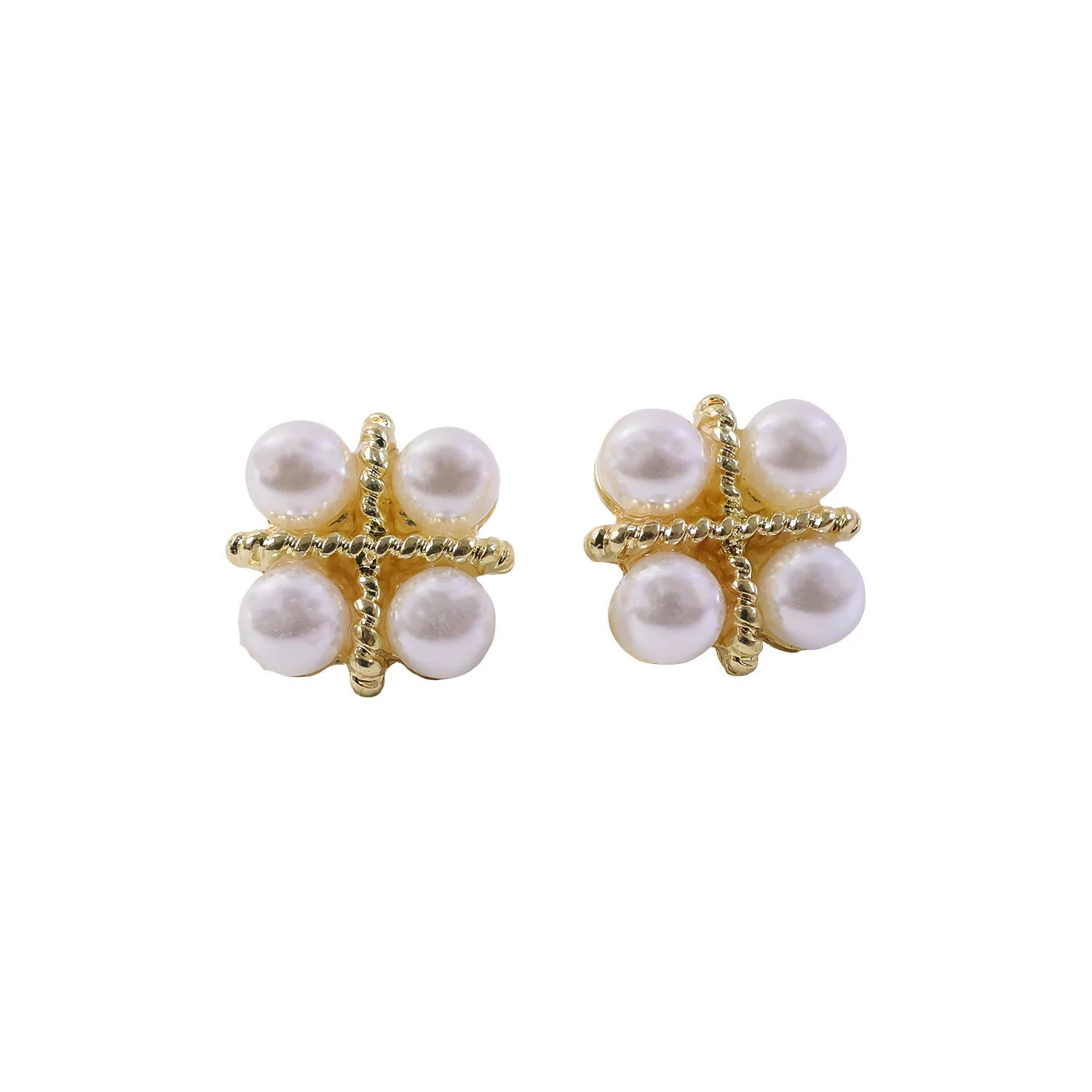 Korean Vintage Twisted Gold & Quad Pearl Studs For Girls And Women - Image 5