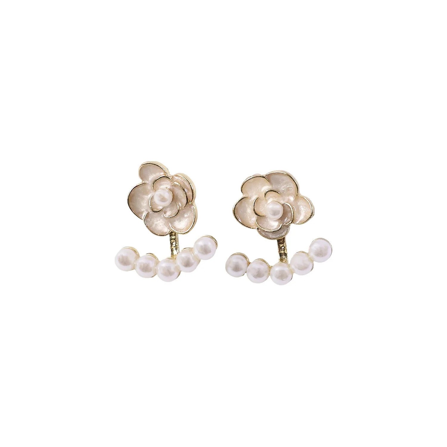 Korean White Camellia Rose & Pearl Ear Jackets - Image 5