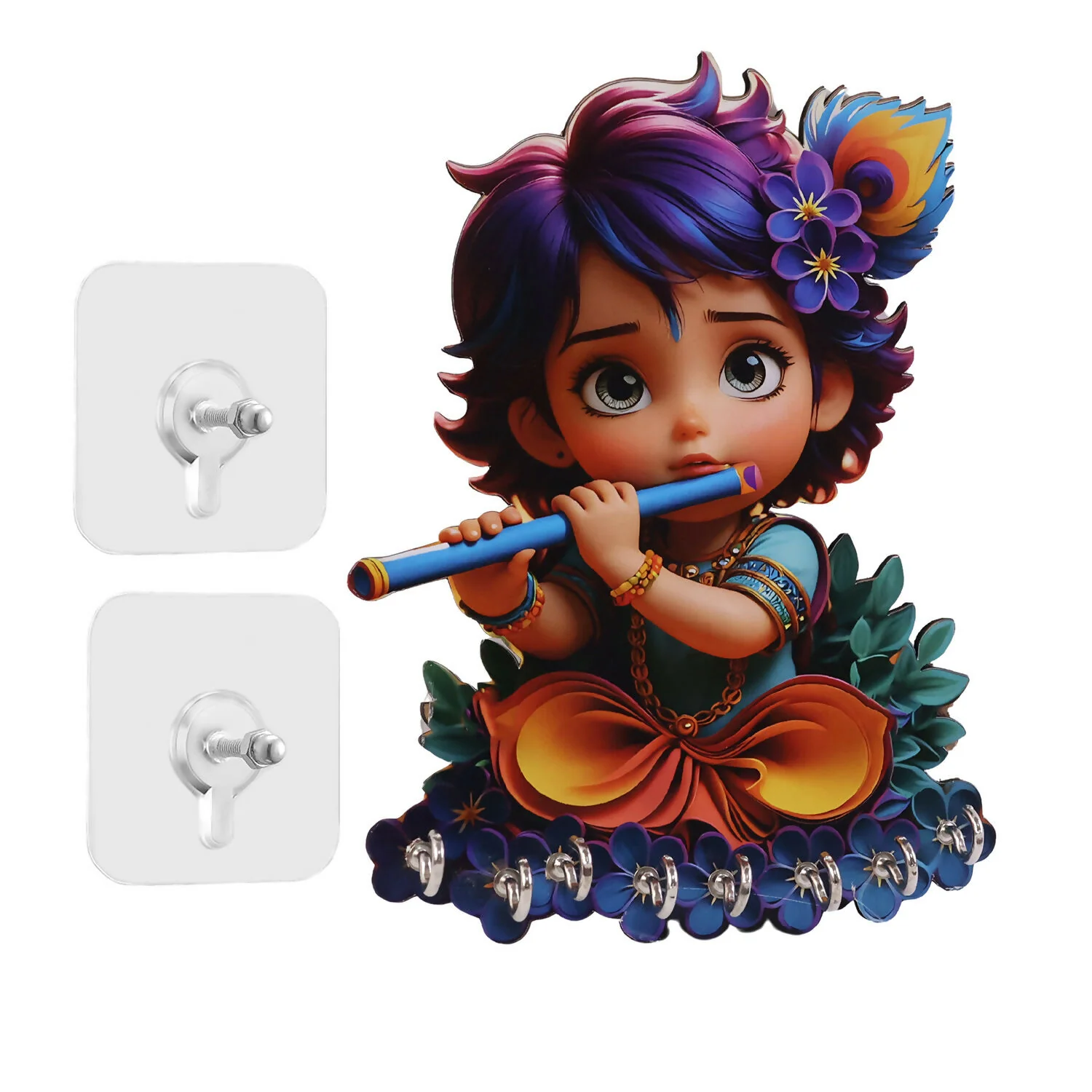 Krishna Design Wooden Key Stand for Wall with 6 Hooks - Image 5