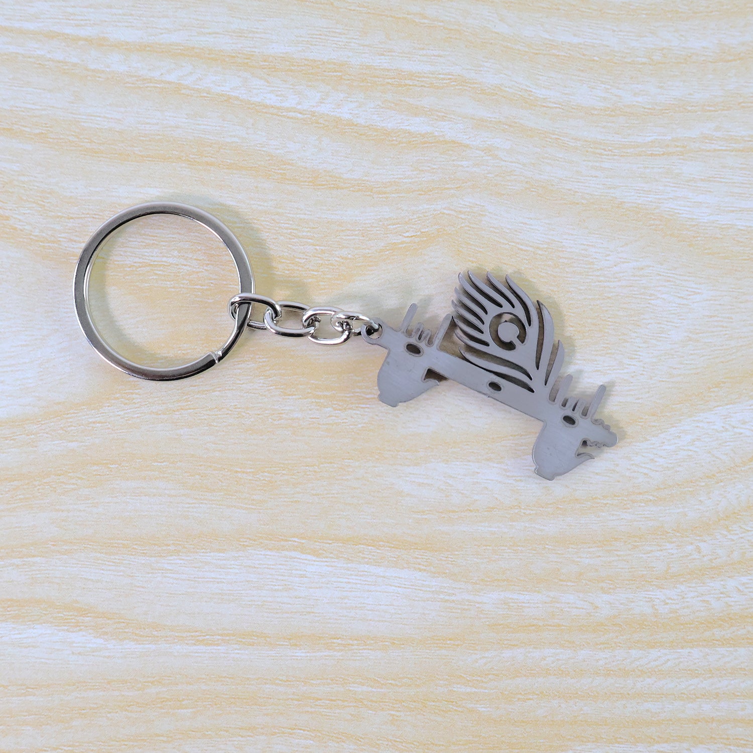 Krishna Flute & Peacock Feather Metal Keychain - (1 Pc) - Image 3