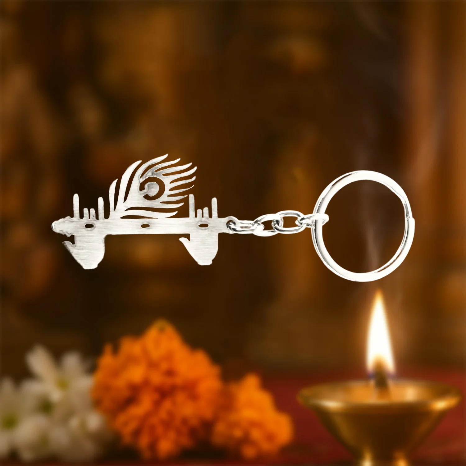 Krishna Flute & Peacock Feather Metal Keychain - (1 Pc) - Image 6
