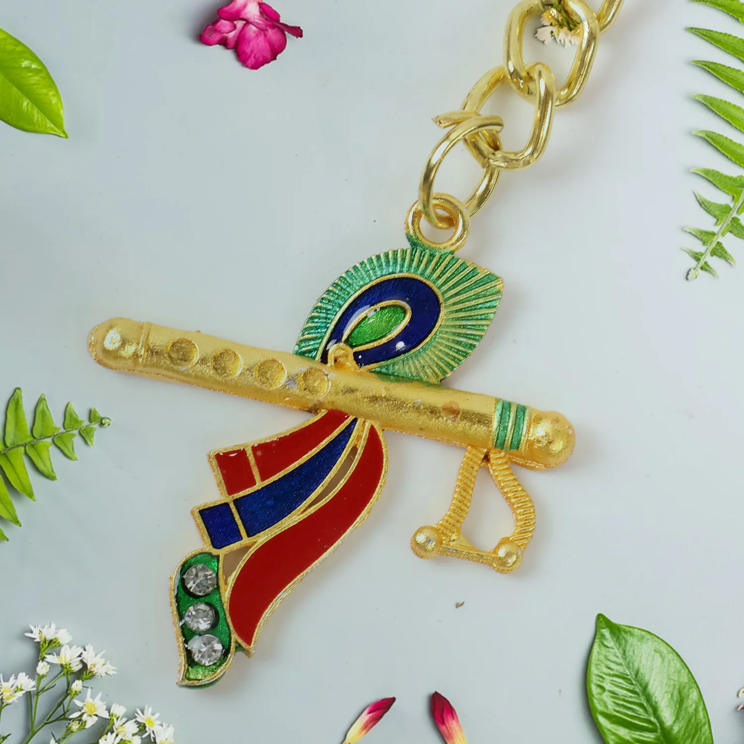 Krishna Flute with Peacock Feather Design Keychain (1 Pc) - Image 4