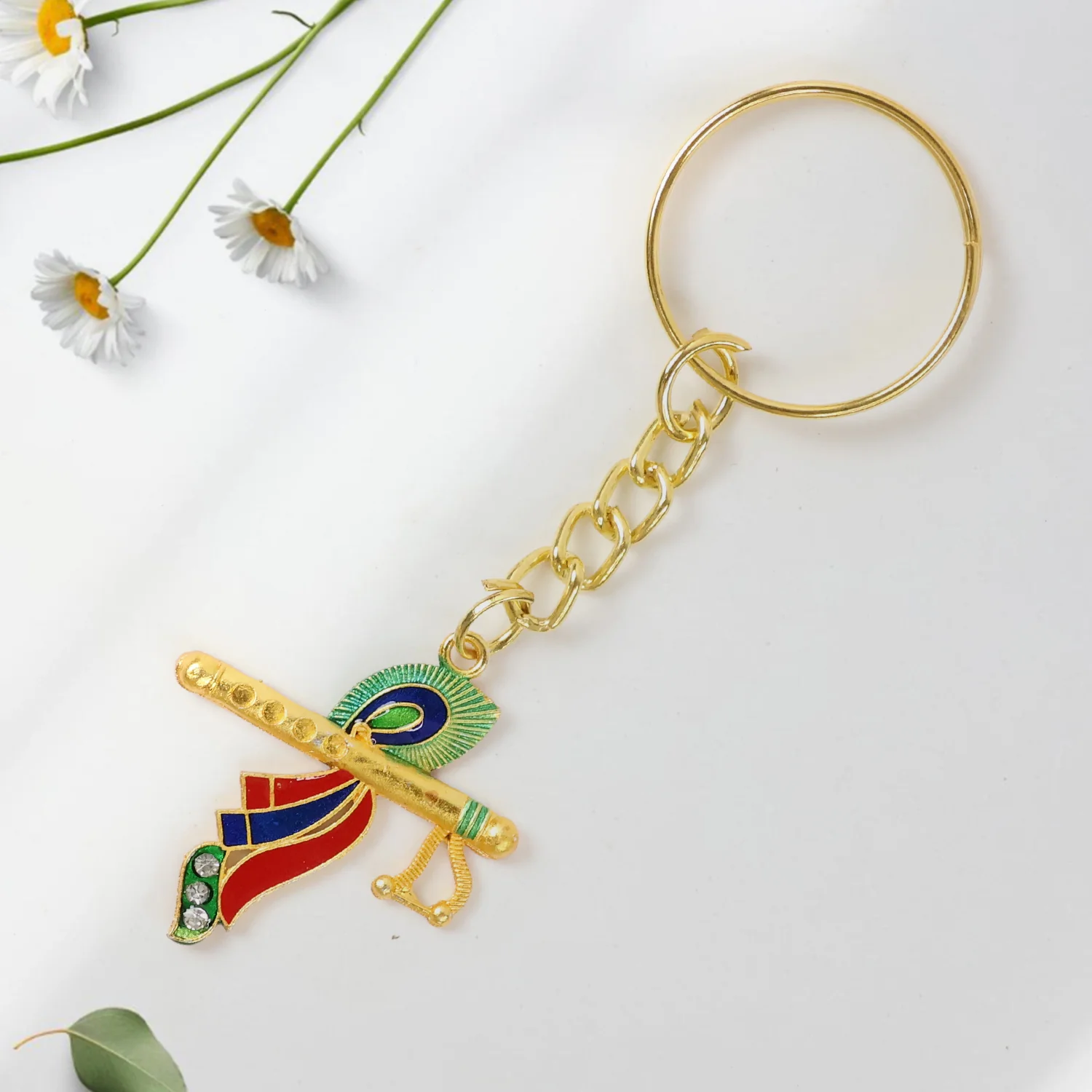 Krishna Flute with Peacock Feather Design Keychain (1 Pc) - Image 6