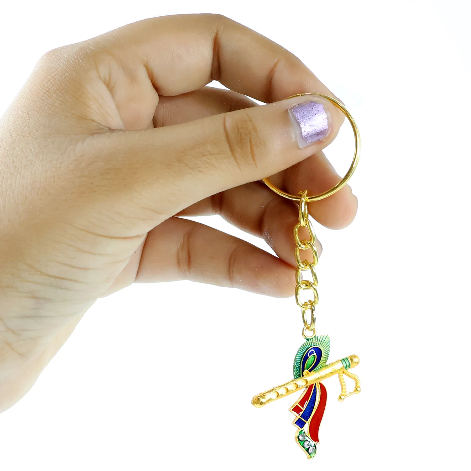 Krishna Flute with Peacock Feather Design Keychain (1 Pc) - Image 7