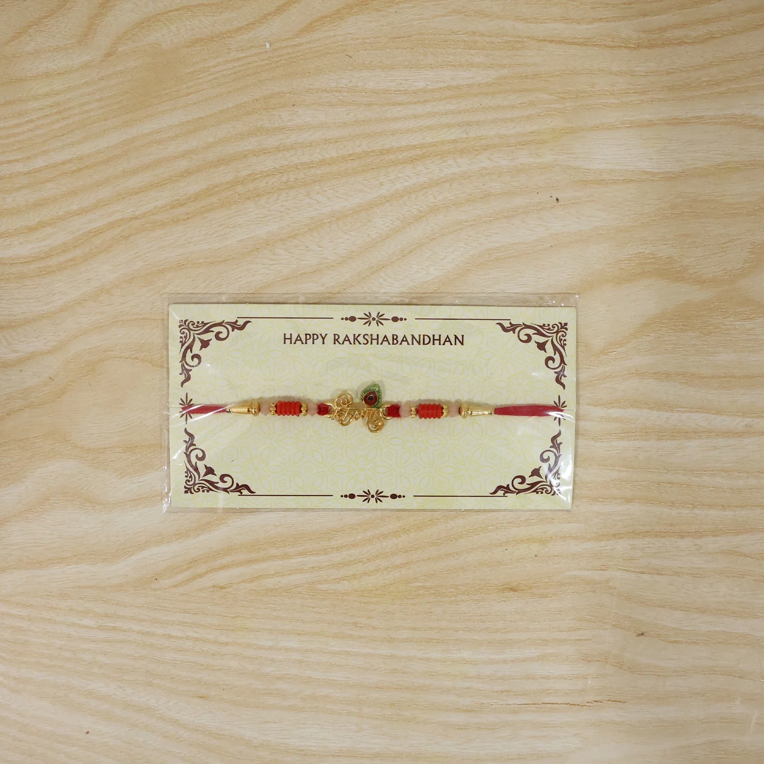 Krishna Naam Devnagari with Peacock Feather Rakhi - Image 7