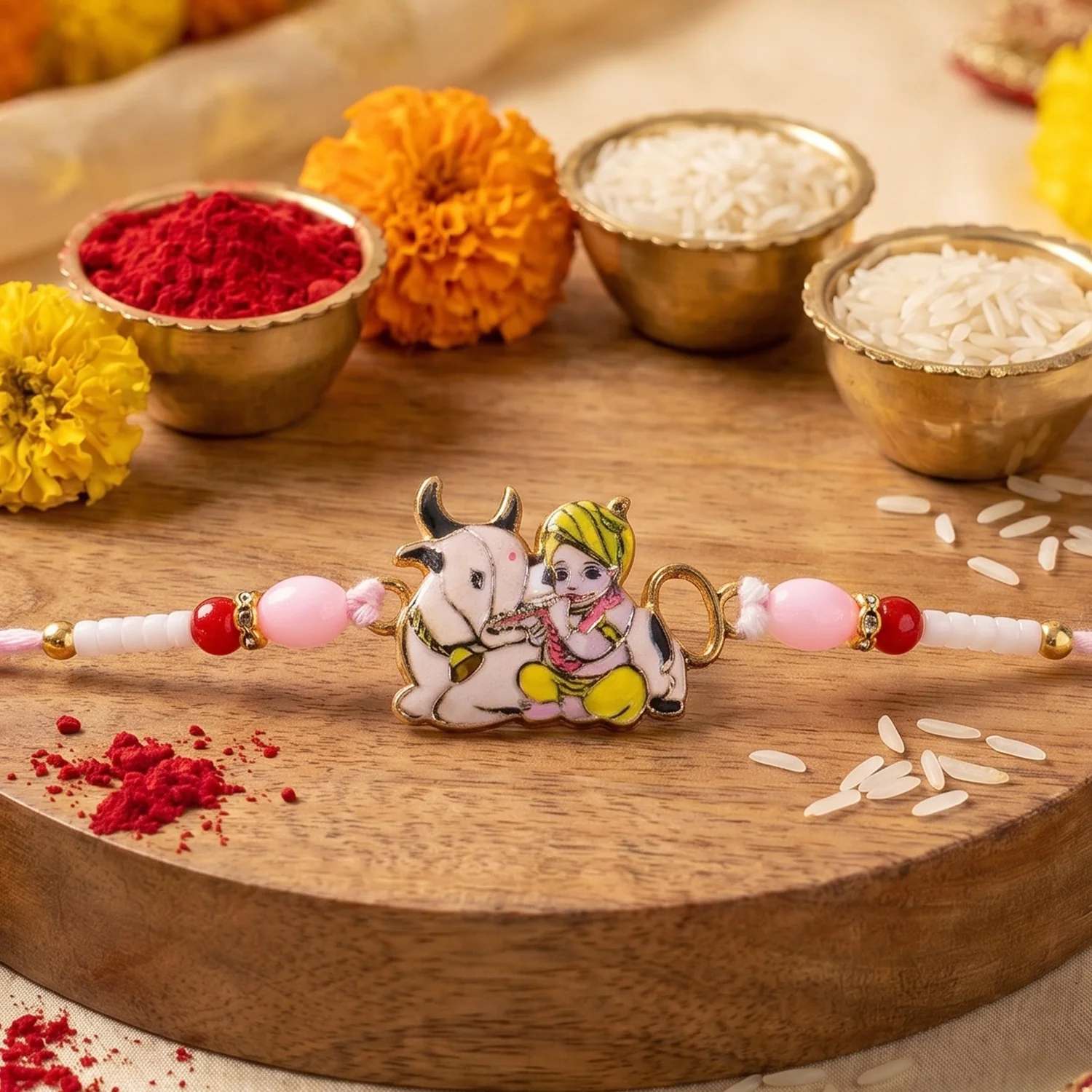 Krishna with Cow Designer Rakhi for Brother - Image 3