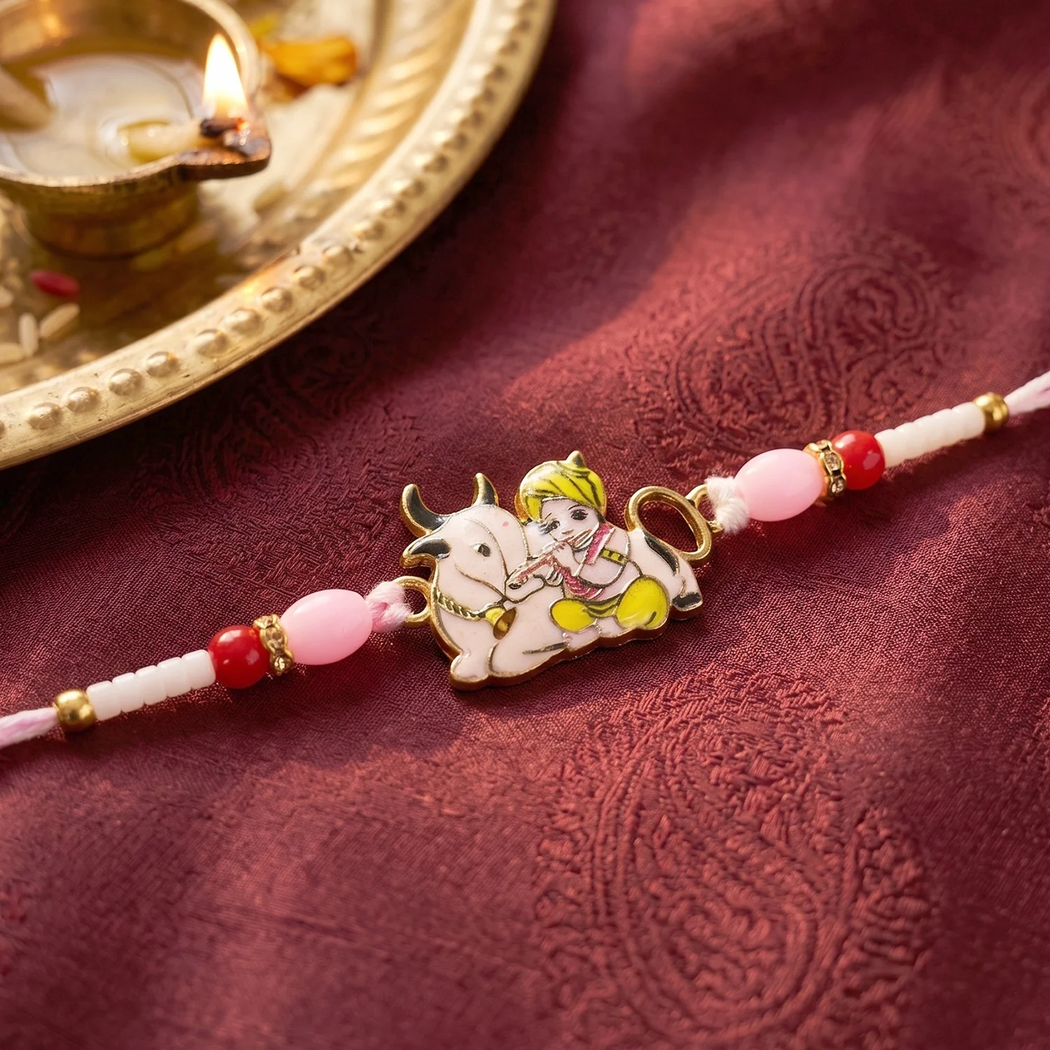 Krishna with Cow Designer Rakhi for Brother - Image 4