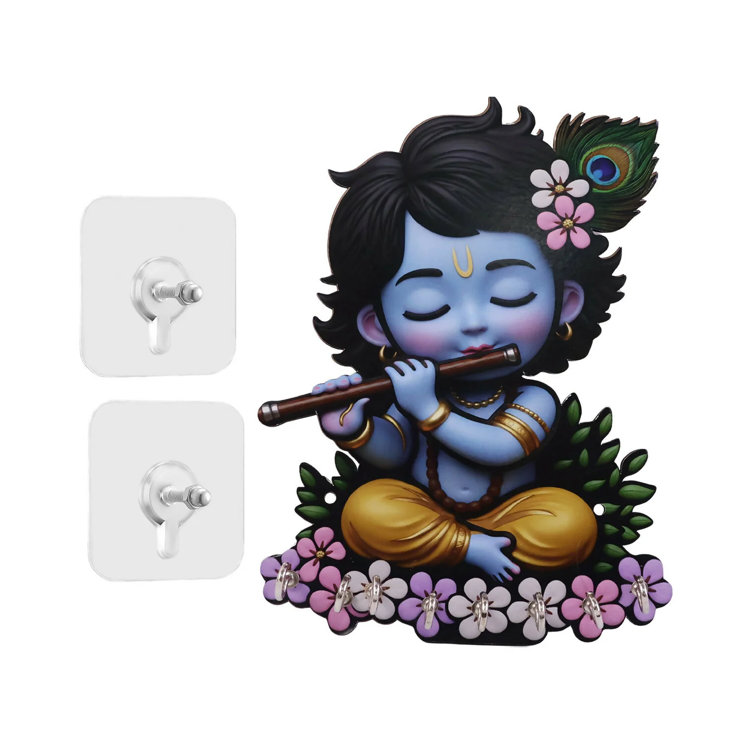 Krishna Wooden Wall Key Holder with 6 Hooks - Image 5