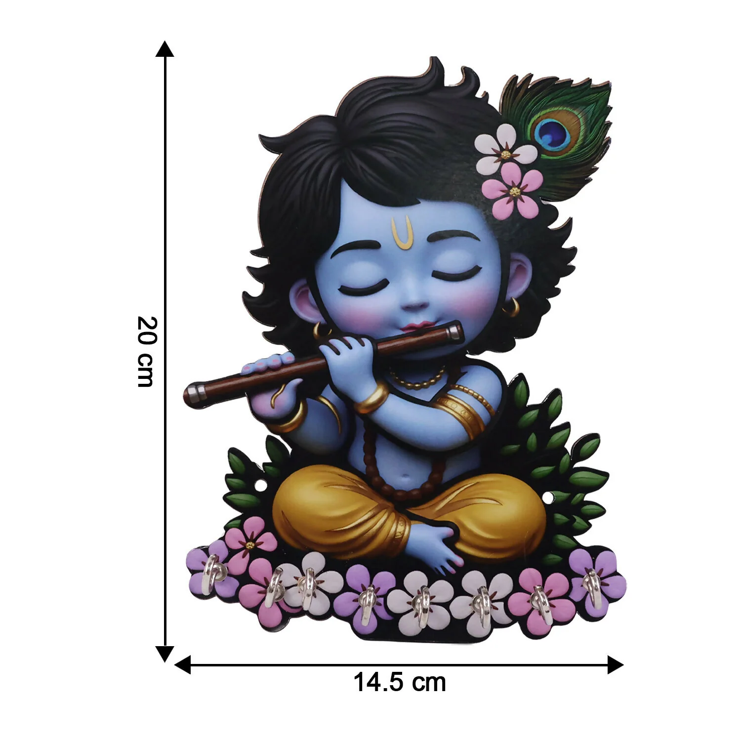 Krishna Wooden Wall Key Holder with 6 Hooks - Image 6