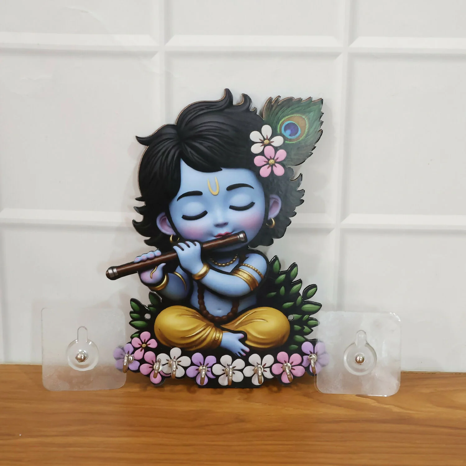 Krishna Wooden Wall Key Holder with 6 Hooks - Image 7