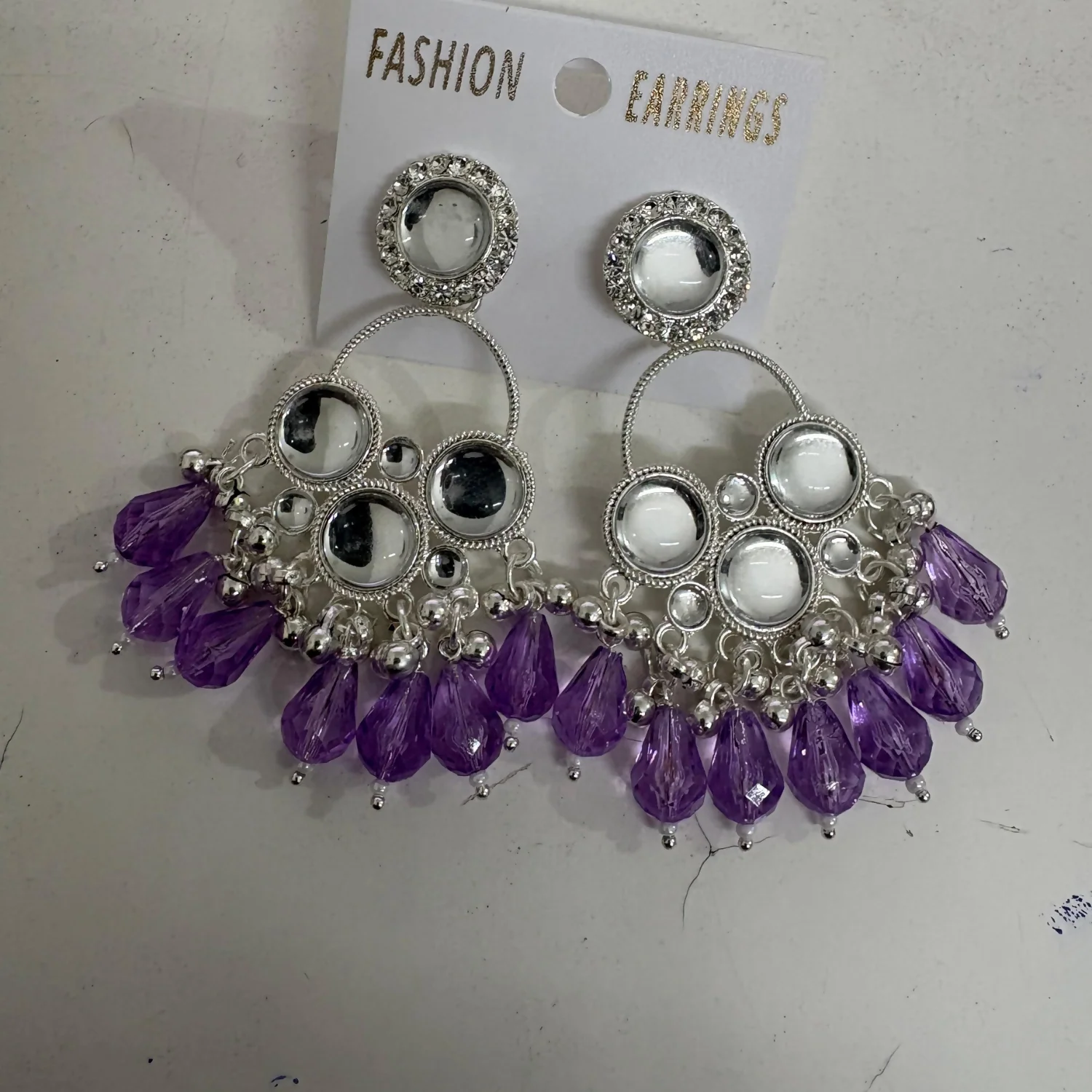 Kundan Purple Pearl Silver Plated Chandbali Earrings Agate Alloy Chandbali Earring - Image 4