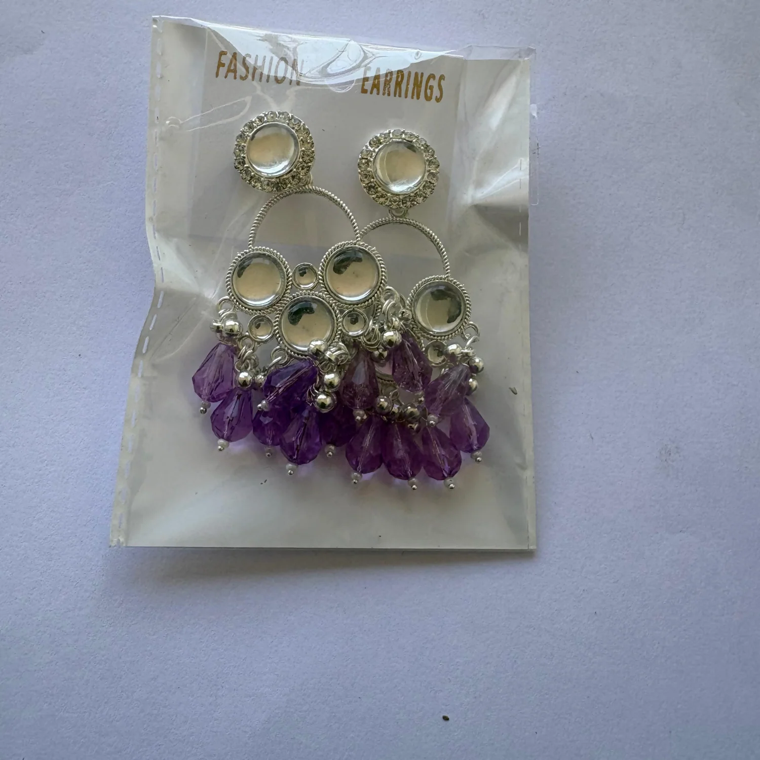 Kundan Purple Pearl Silver Plated Chandbali Earrings Agate Alloy Chandbali Earring - Image 5