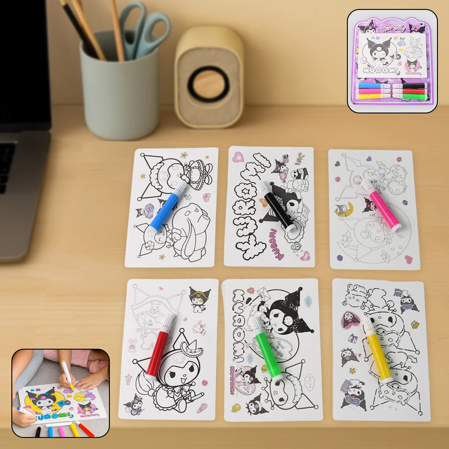 Coloring Book for Kids 6 Sheets with 6 Colorful Markers (1 Set)