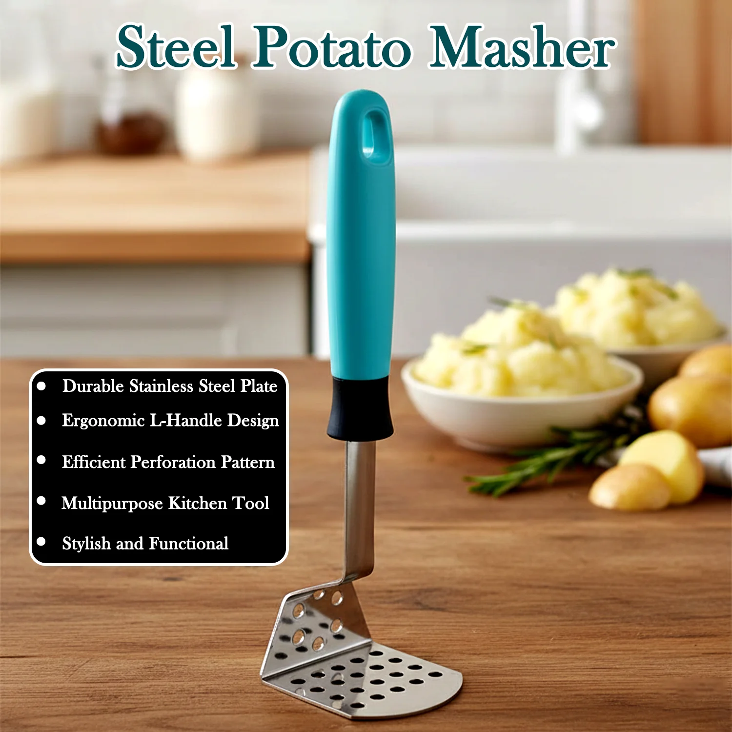 Apex L-Handle Stainless Steel Potato Masher Ergonomic Grip (1 Pc) - Image 4
