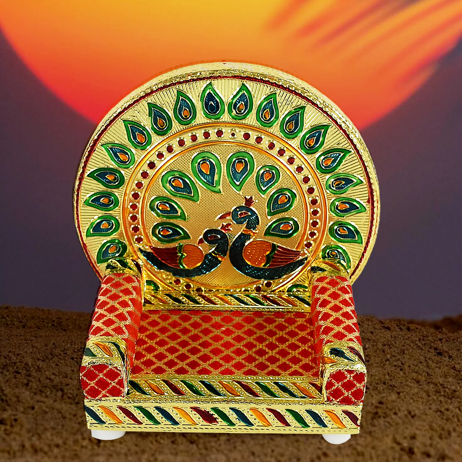 Meenakari Work Laddu Gopal Singhasan  / Sihasan for Pooja Mandir Wooden Krishna Ladoo Bal Gopal Sofa Asan, Home Decorative Premium Look Decorative Singhasan Suitable For Home, Office, Restaurant (2 Pc Set) - Image 5