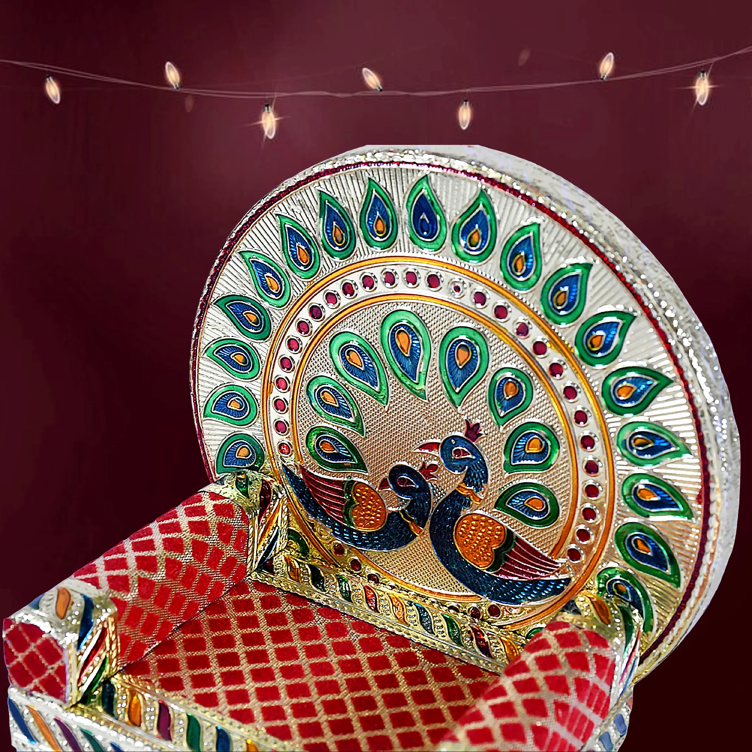 Meenakari Work Laddu Gopal Singhasan  / Sihasan for Pooja Mandir Wooden Krishna Ladoo Bal Gopal Sofa Asan, Home Decorative Premium Look Decorative Singhasan Suitable For Home, Office, Restaurant (2 Pc Set) - Image 7