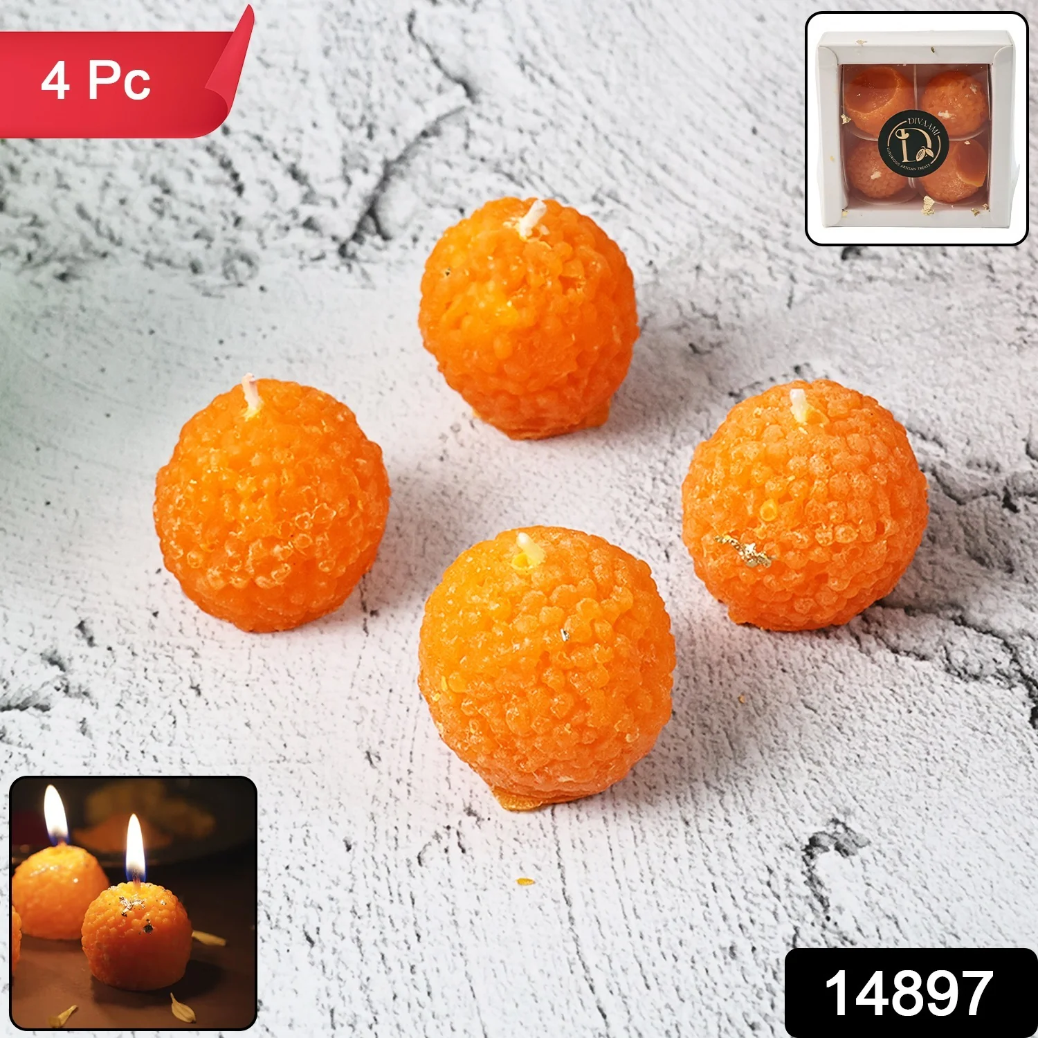 Laddu Shaped Decorative Wax Candles (4 Pc / Set) - Image 2