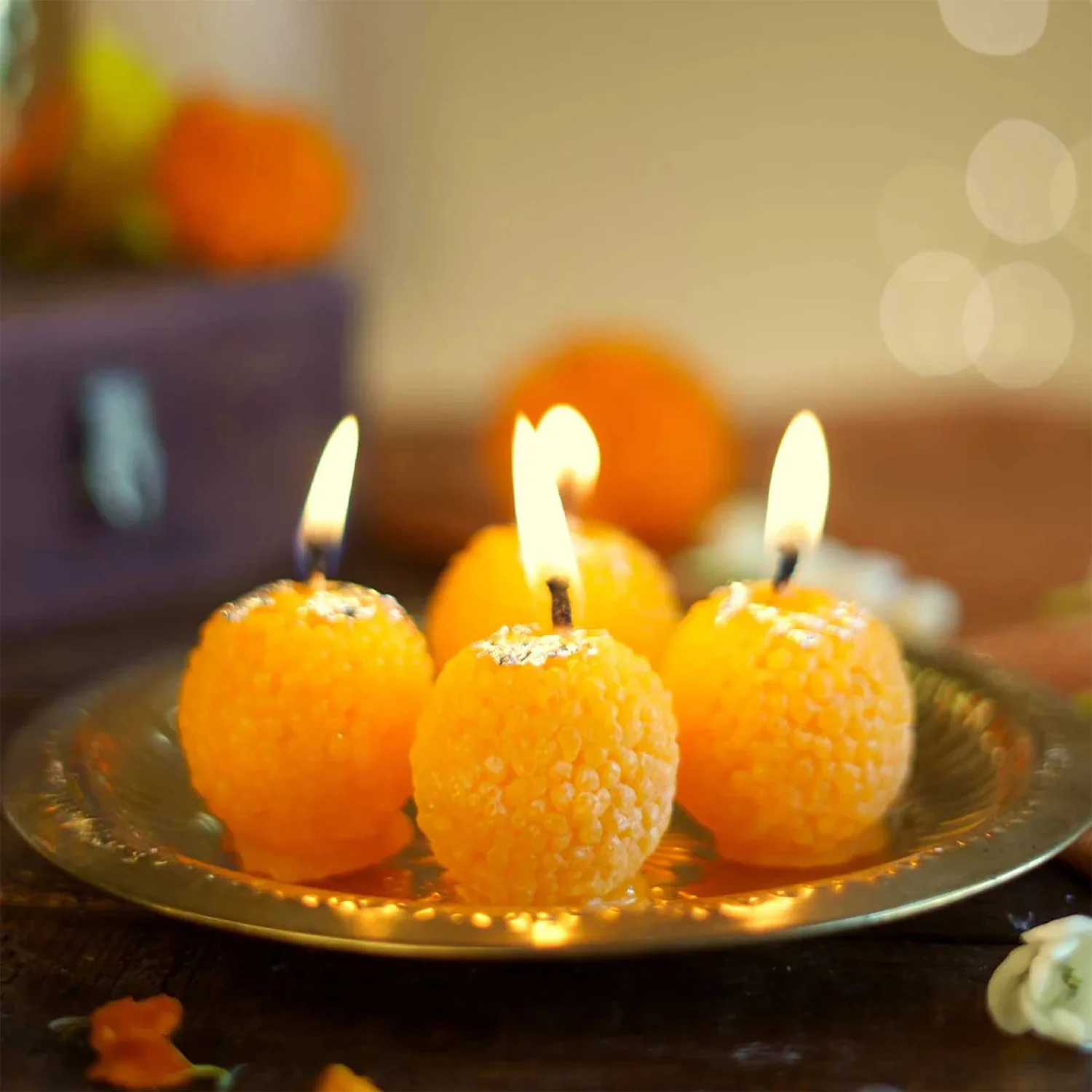 Laddu Shaped Decorative Wax Candles (4 Pc / Set) - Image 3