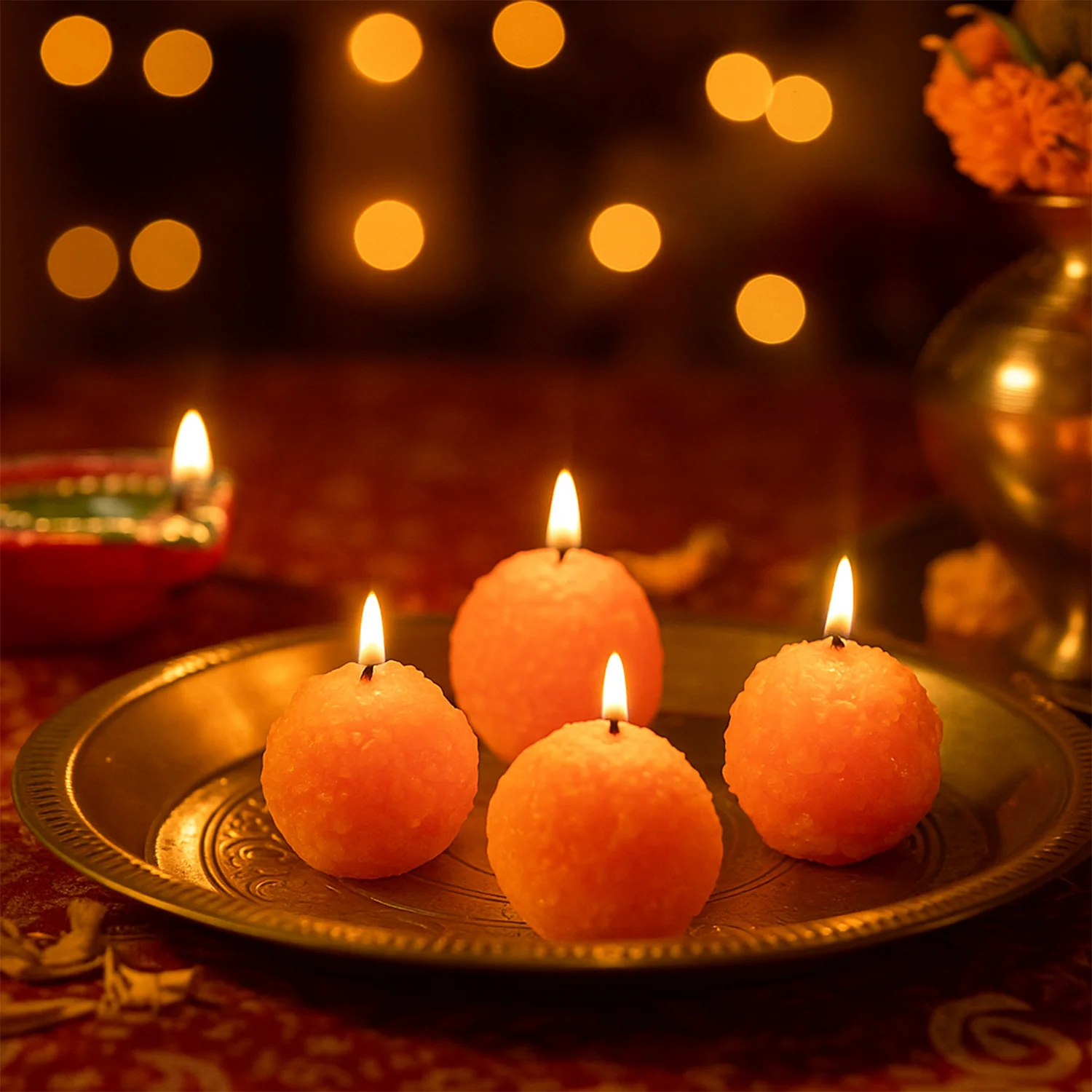 Laddu Shaped Decorative Wax Candles (4 Pc / Set) - Image 6