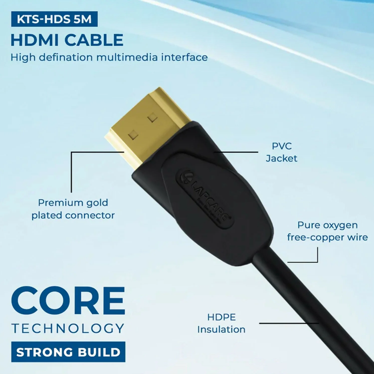 Lapcare HDMI Cable 5 Meter for High Definition Audio Video Transfer TVs and Displays - Image 2