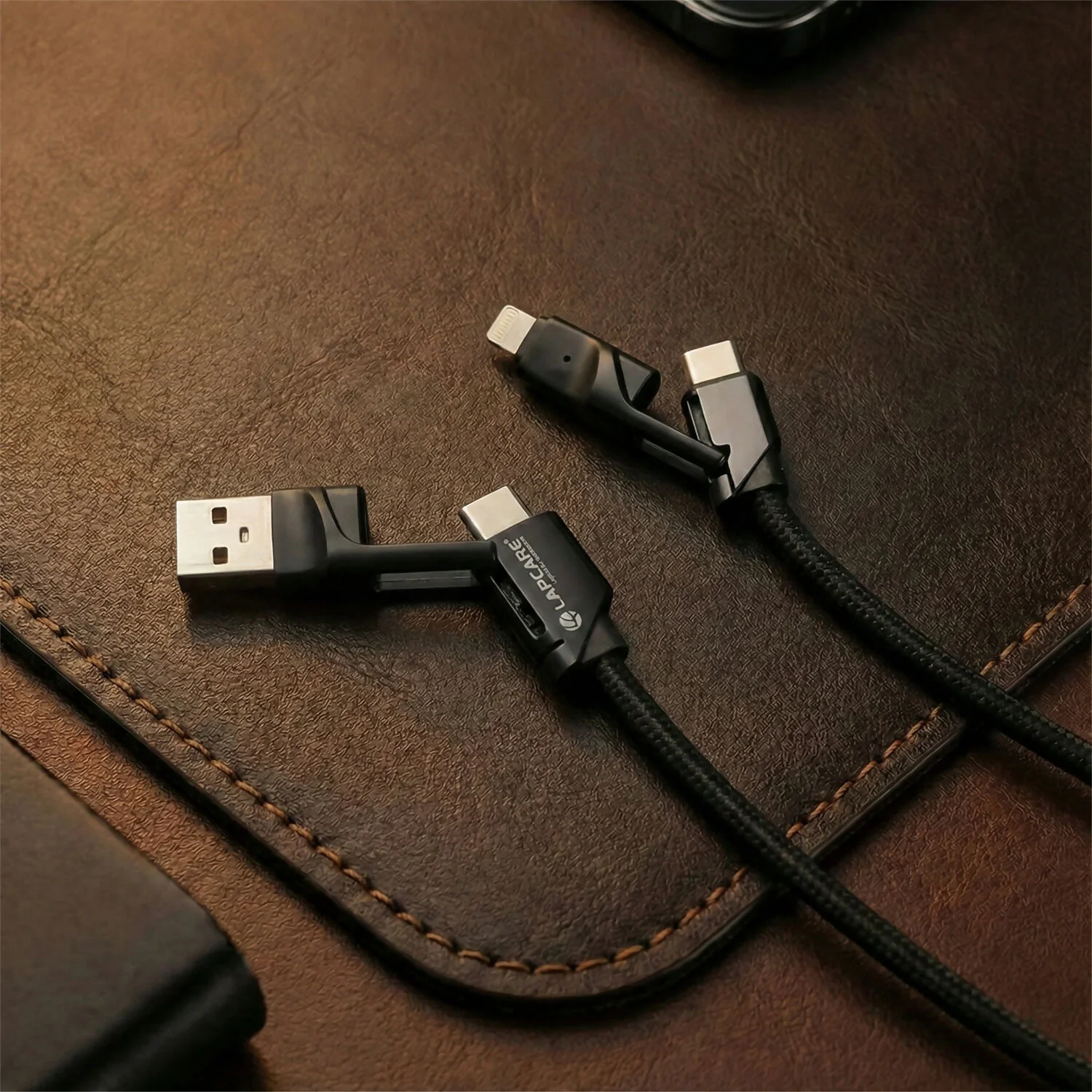 Lapcare Hook 4 in 1 Braided Charging Cable with USB A, Type C & Lightning - Image 3