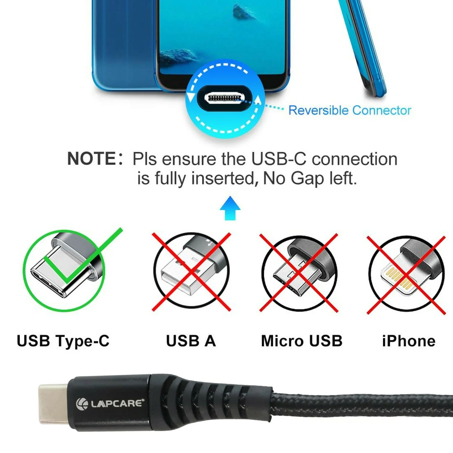 Lapcare Hook USB Type-C to Type-C Braided Fast Charging Cable with 240W Output - Image 2