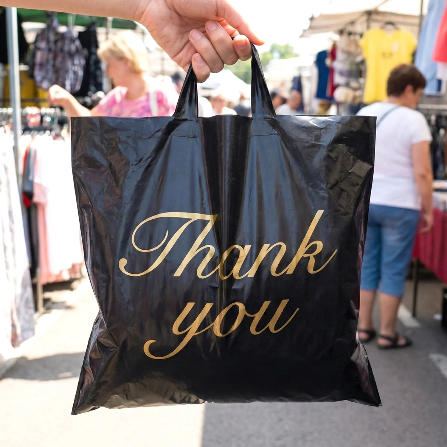 Large Black Thank You Printed Plastic Carry Bag (34 × 44 cm, 1 Pc) - Image 4