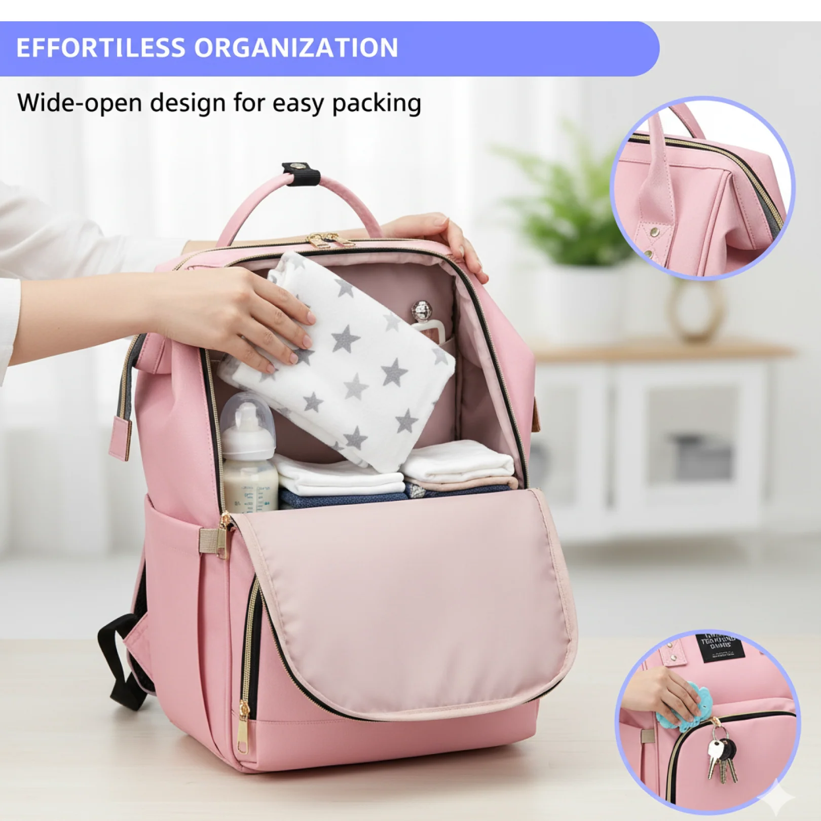 Multipurpose Large Capacity Mom's Backpack Diaper Bag (1 Pc) - Image 4