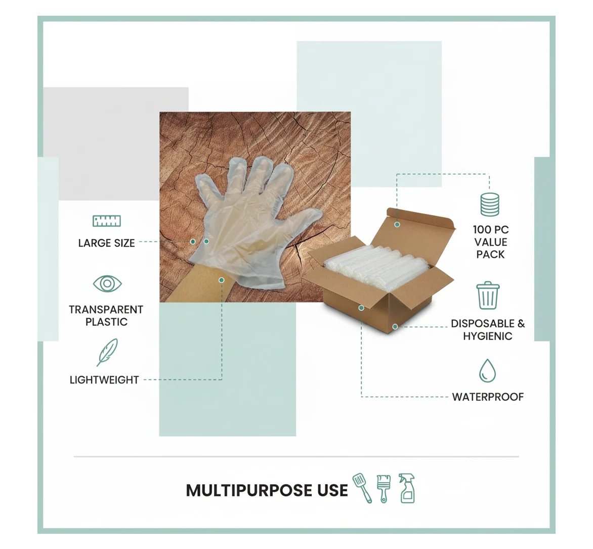 Large Disposable Gloves (100 Pcs): Clear Plastic, Multipurpose - Image 2