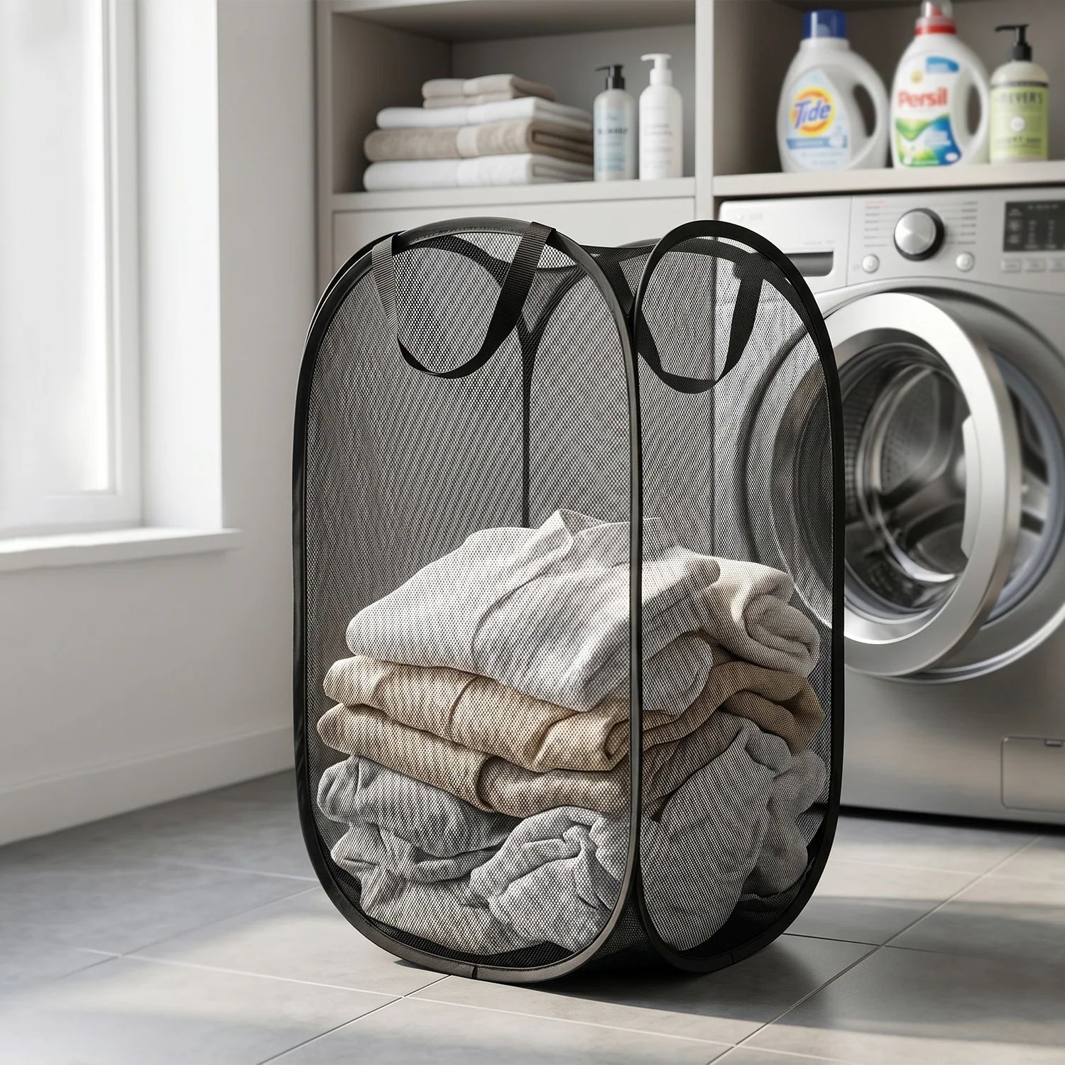 Large Foldable Mesh Laundry Basket Durable Clothes Hamper (1 Pc, 36x36x60cm) - Image 3