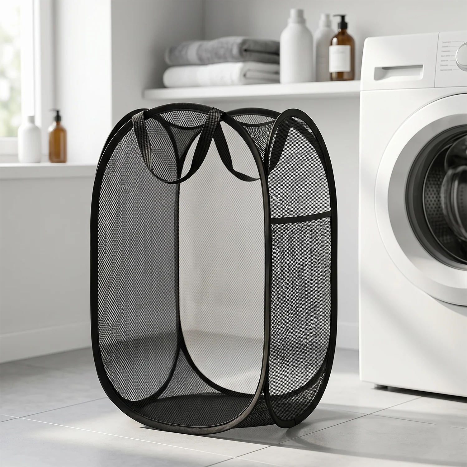 Large Foldable Mesh Laundry Basket Durable Clothes Hamper (1 Pc, 36x36x60cm) - Image 5
