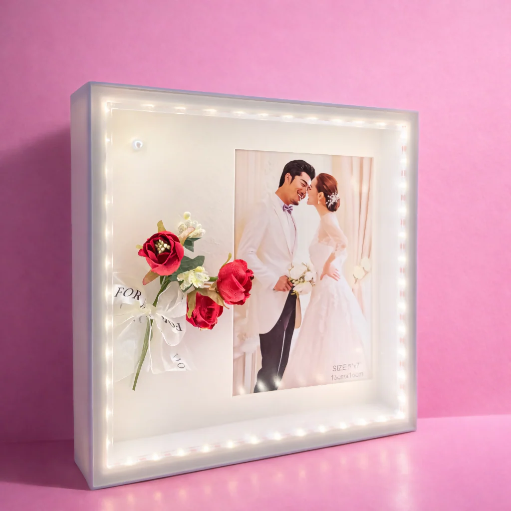 Large LED Photo Frame with Floral Decor Lighted Tabletop Memory Frame ( Design may vary a little) - Image 3
