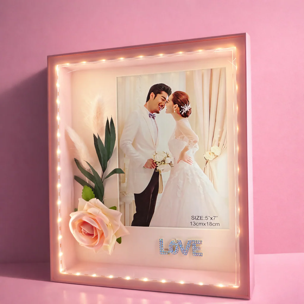 Large LED Photo Frame with Floral Decor Lighted Tabletop Memory Frame ( Design may vary a little) - Image 4