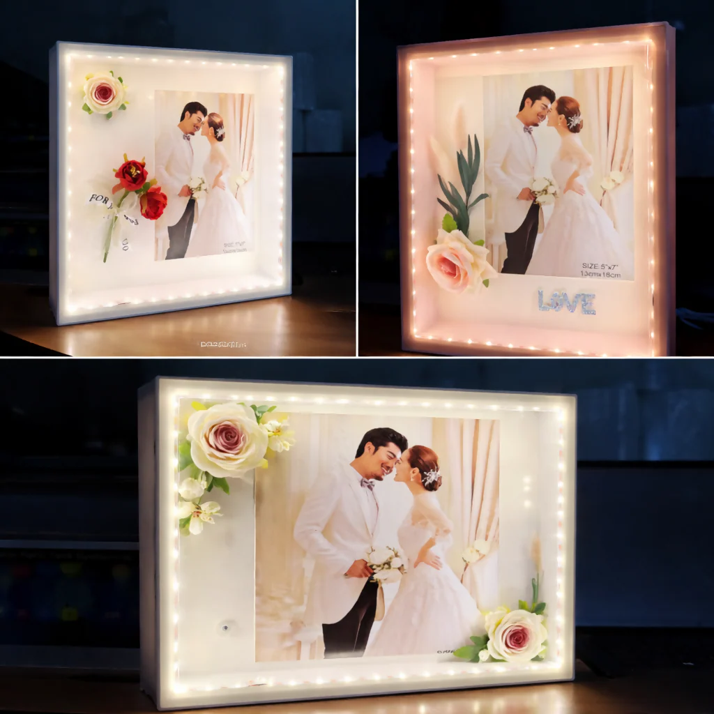 Large LED Photo Frame with Floral Decor Lighted Tabletop Memory Frame ( Design may vary a little) - Image 7
