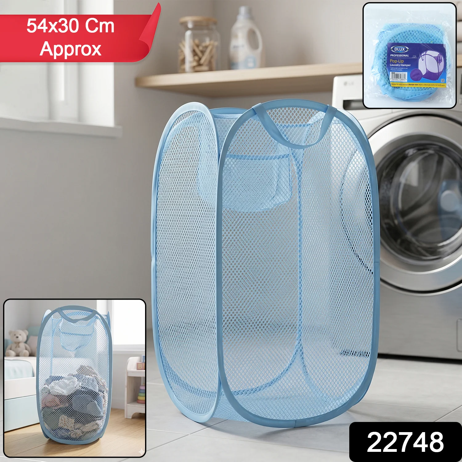 Large Mesh Pop Up Laundry Basket Clothes Storage Hamper (1 Pc, 54x30cm) - Image 2