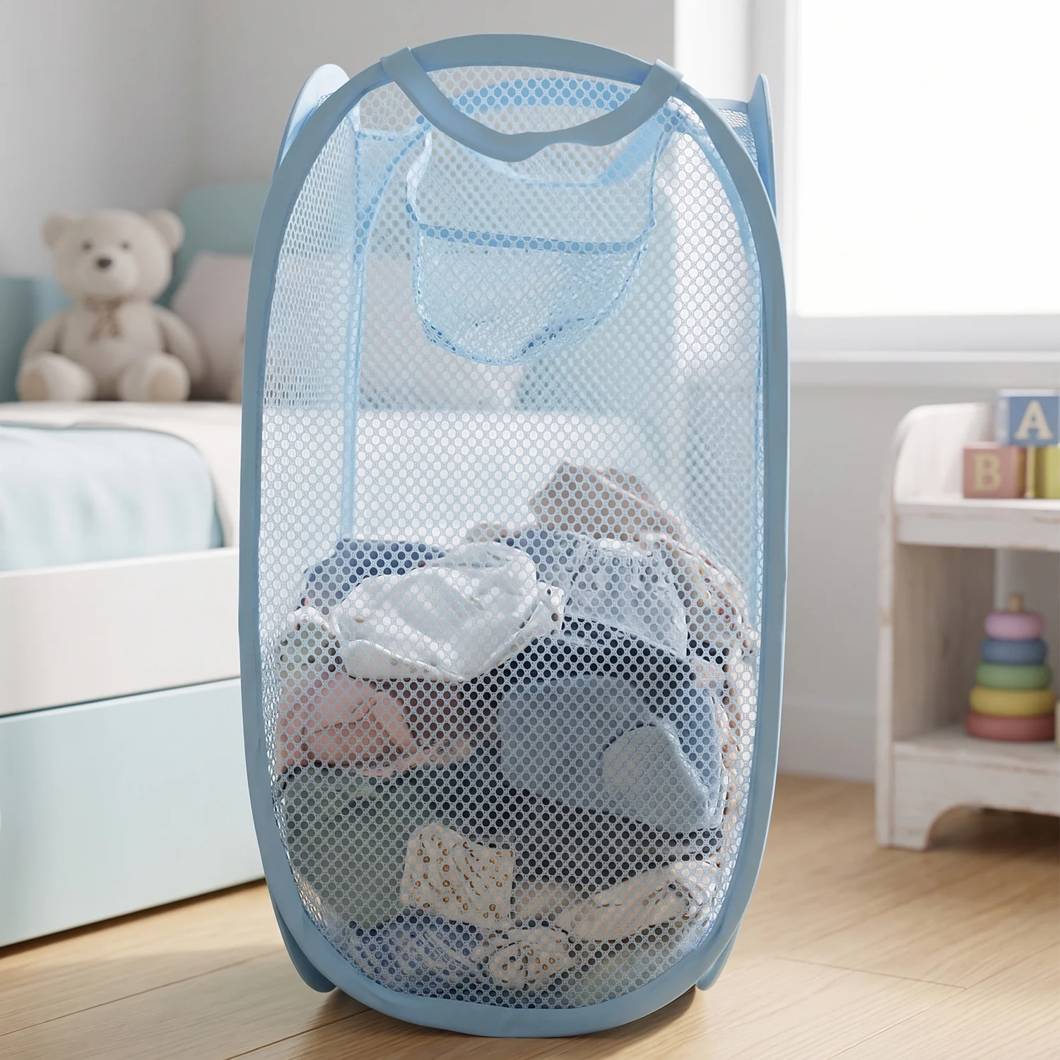 Large Mesh Pop Up Laundry Basket Clothes Storage Hamper (1 Pc, 54x30cm) - Image 3