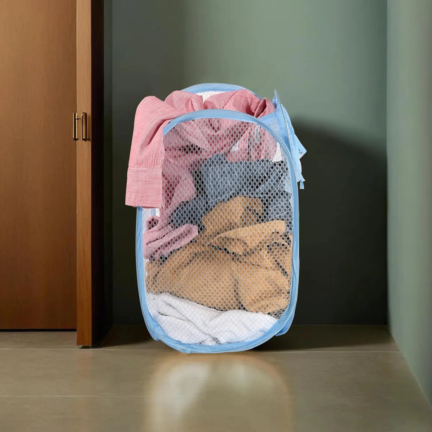 Large Mesh Pop Up Laundry Basket Clothes Storage Hamper (1 Pc, 54x30cm) - Image 5