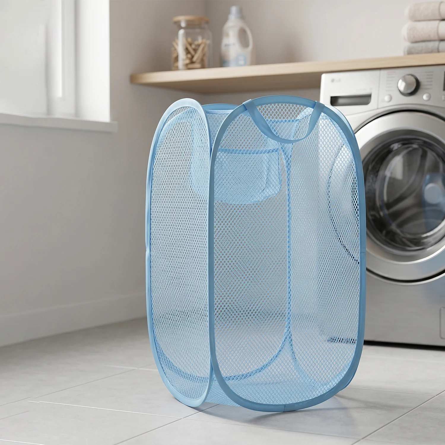 Large Mesh Pop Up Laundry Basket Clothes Storage Hamper (1 Pc, 54x30cm) - Image 7