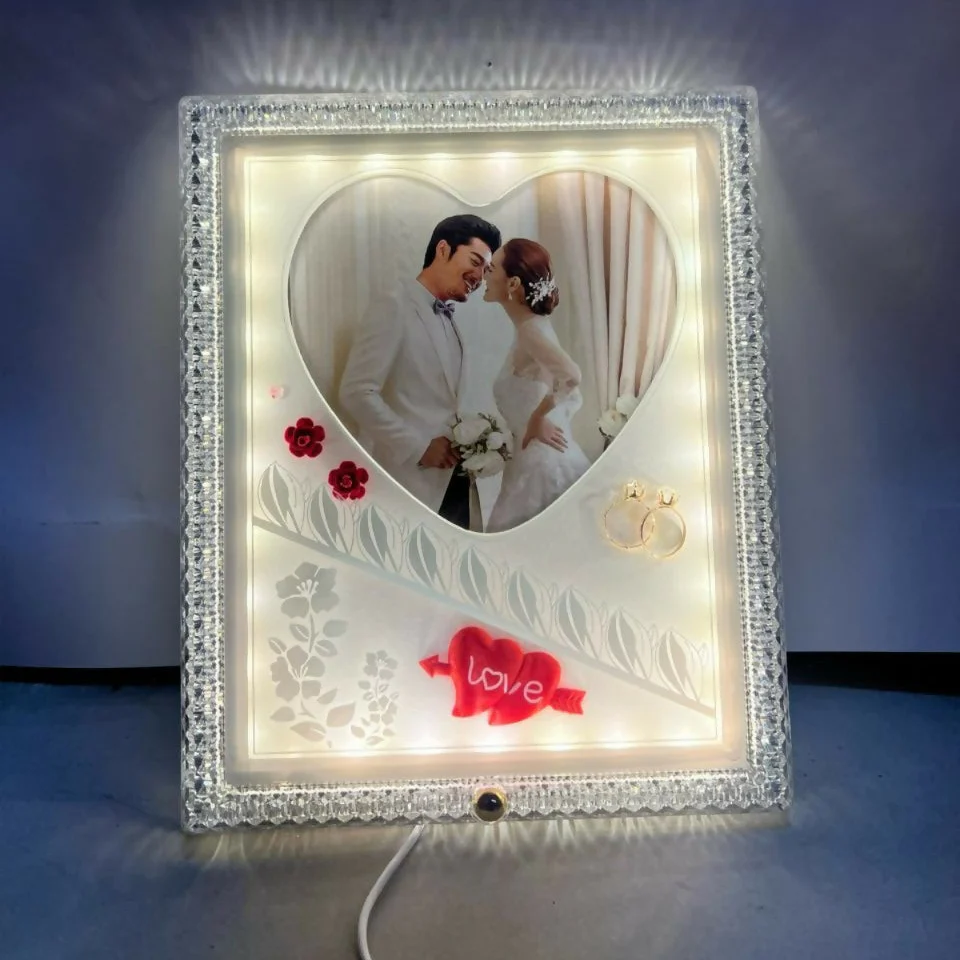 Large Size LED Photo Frame Lamp with Heart Shape & Love Design | Romantic Couple Night Light with Customized Picture | Wedding Anniversary Valentine Gift Decorative Table Lamp for Bedroom & Home Décor - Image 4
