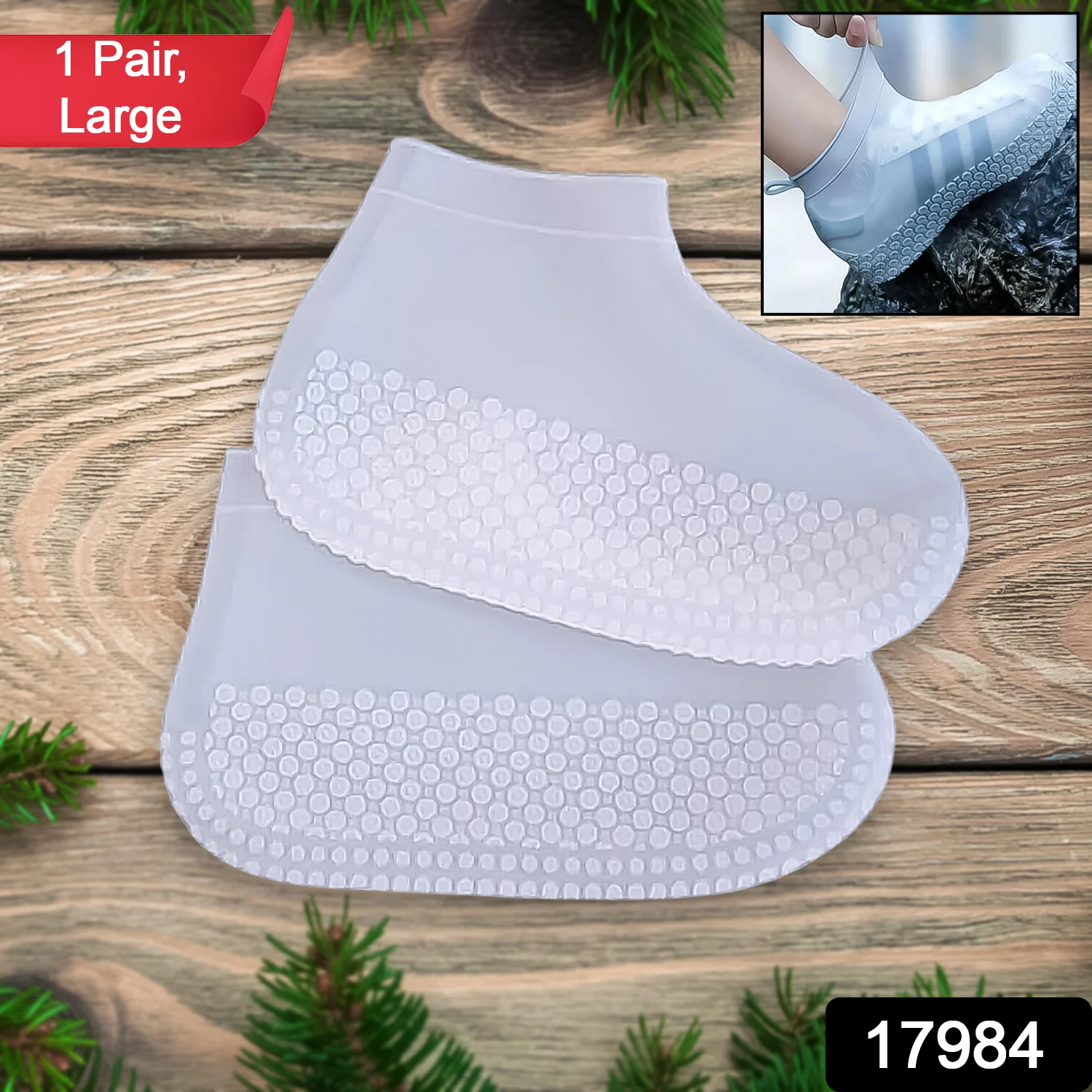 Non-Slip Silicone Reusable Waterproof Anti-Skid Shoe Covers (Large, 1 Pair) - Image 2