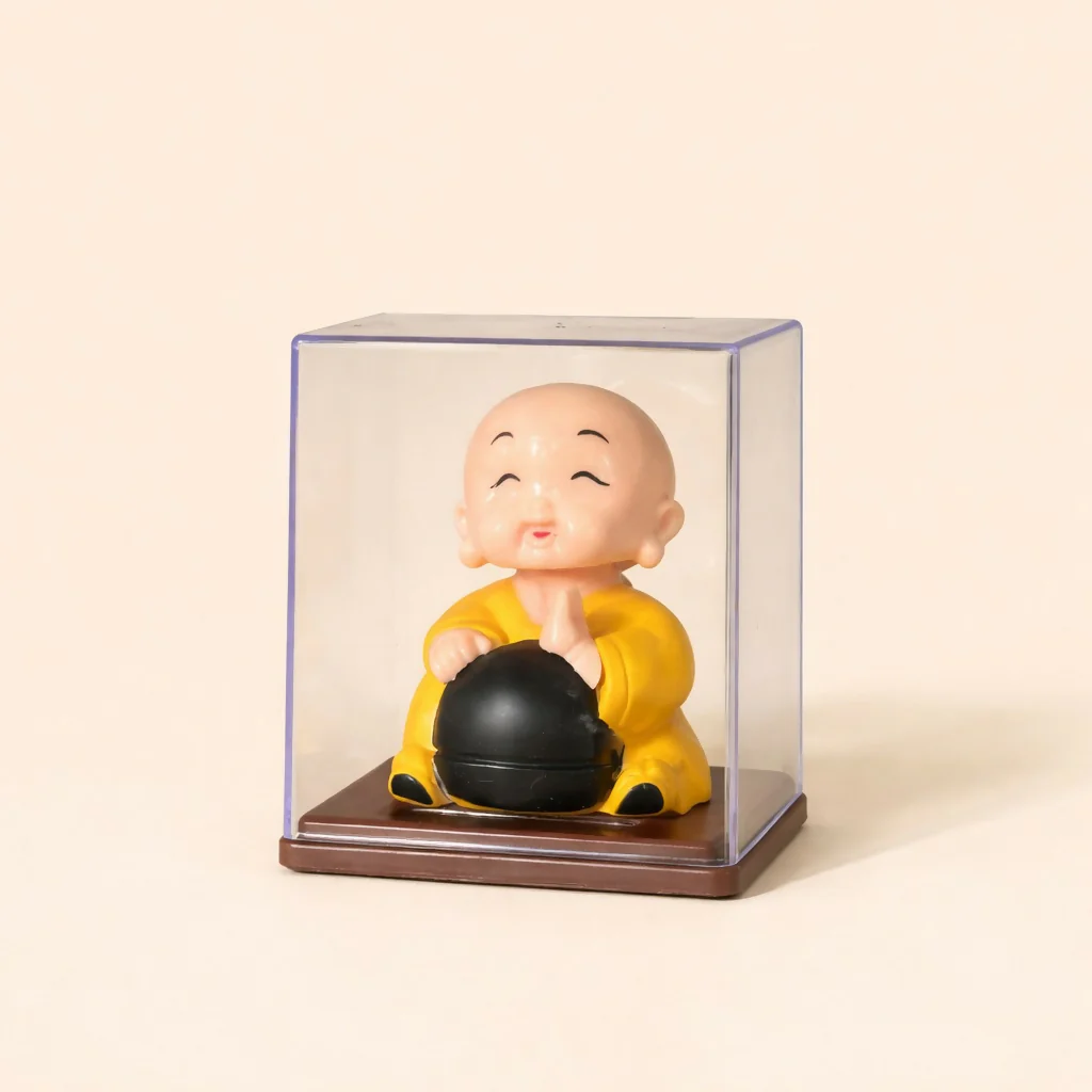 Laughing Buddha Idol in Transparent Display Box for Home & Office Decor (1 PC SOLAR POWERED) - Image 2
