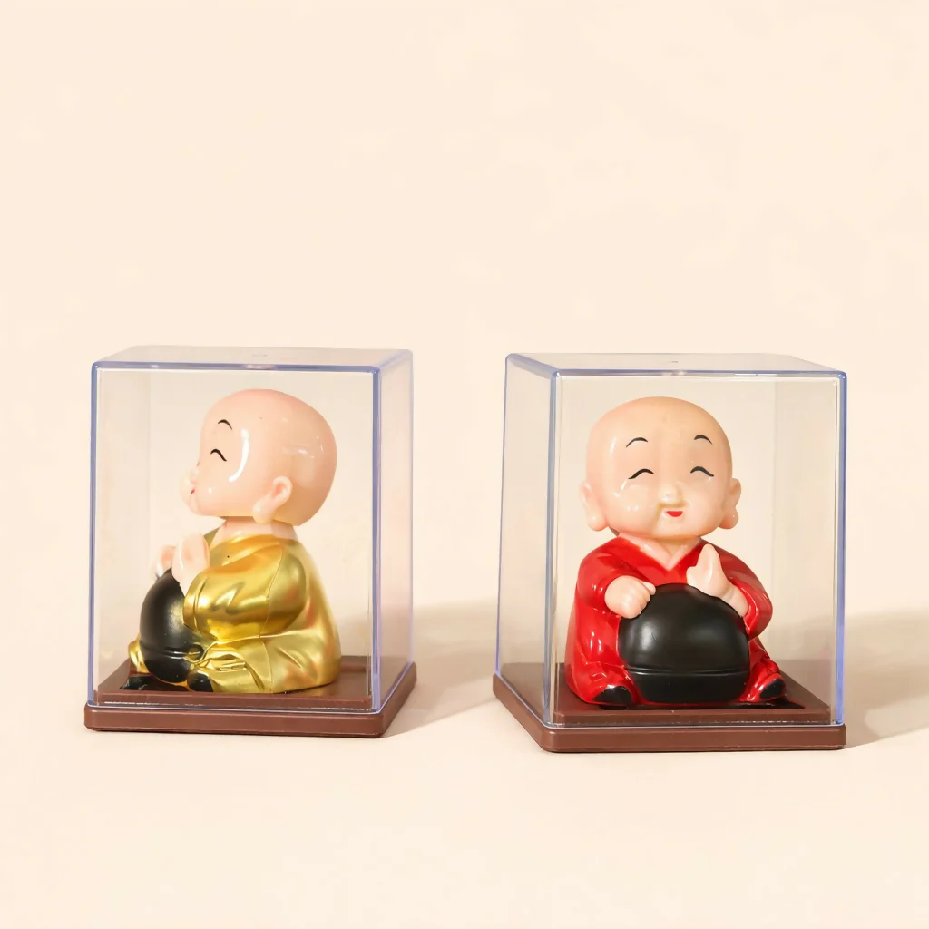 Laughing Buddha Idol in Transparent Display Box for Home & Office Decor (1 PC SOLAR POWERED) - Image 3