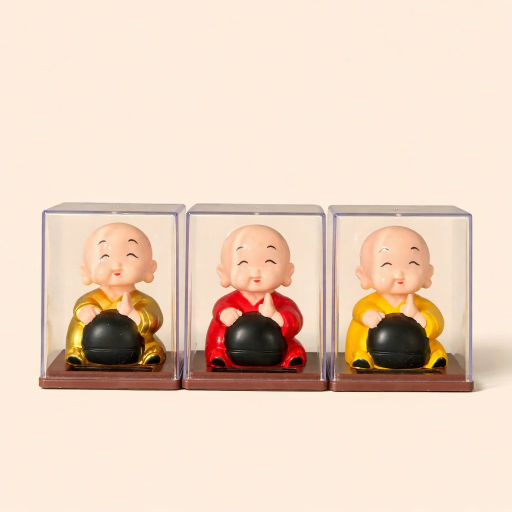 Laughing Buddha Idol in Transparent Display Box for Home & Office Decor (1 PC SOLAR POWERED) - Image 4