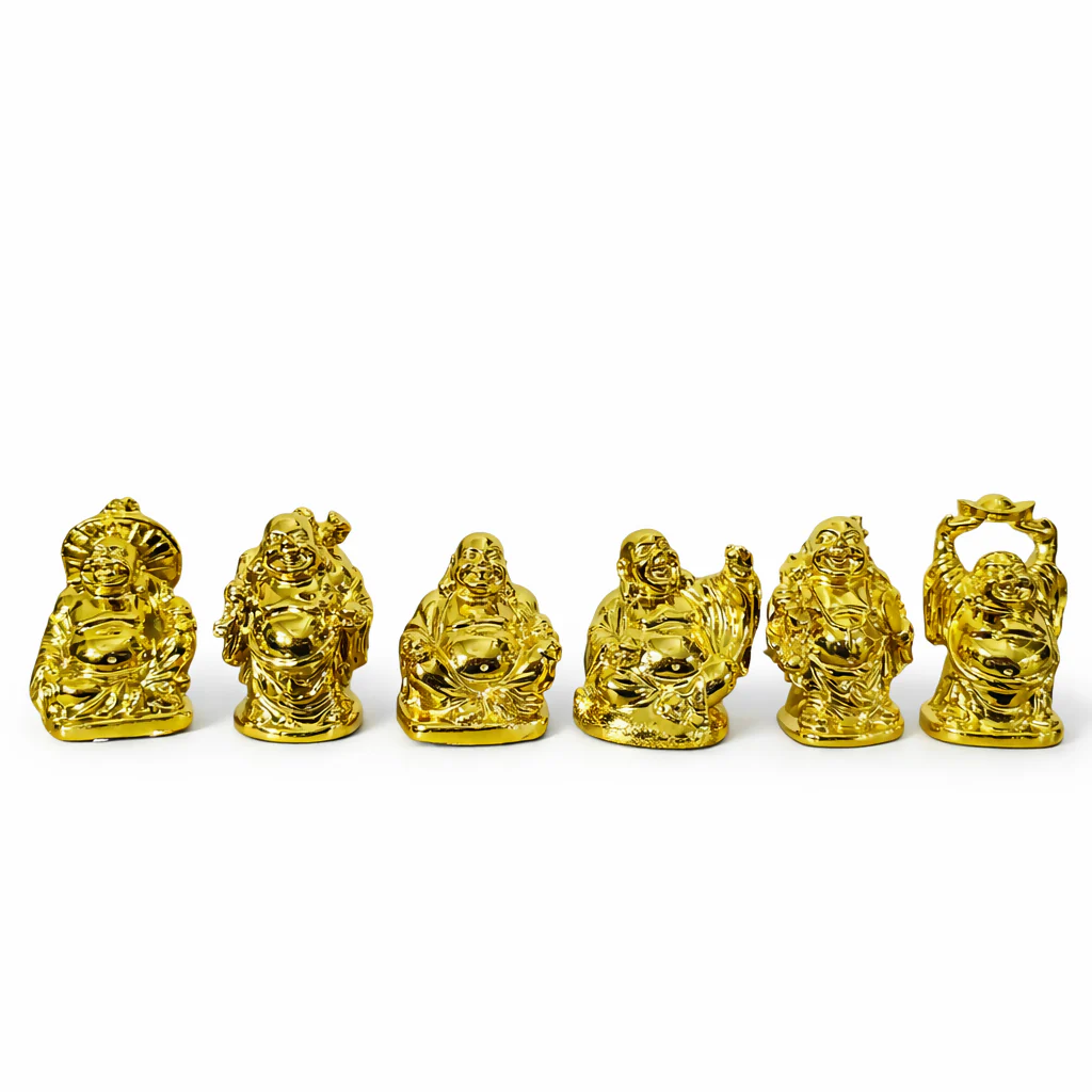 Laughing Buddha Idol Set of 6 for Home Decor, Office Desk & Gifting - Image 2