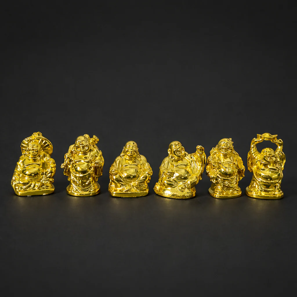 Laughing Buddha Idol Set of 6 for Home Decor, Office Desk & Gifting - Image 3