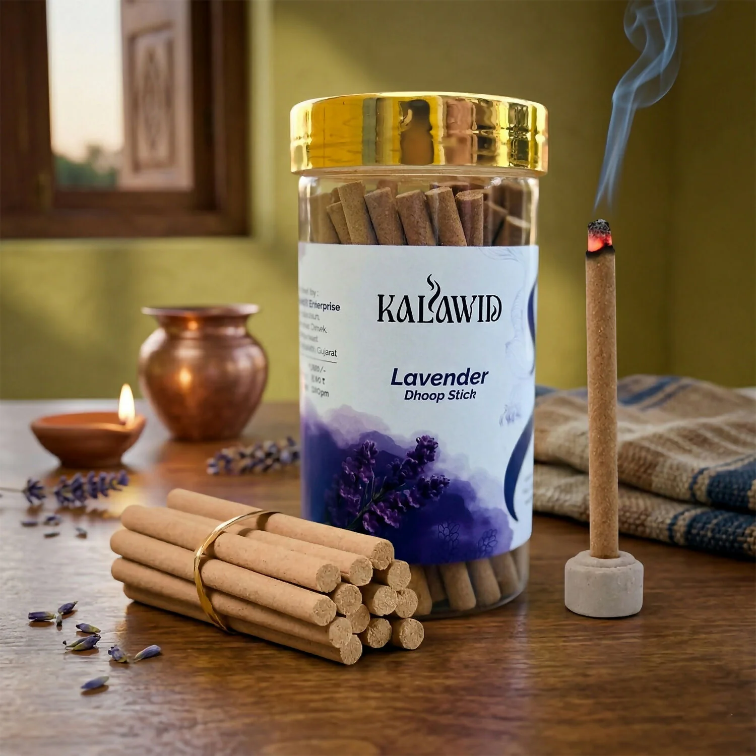 Lavender Dhoop Sticks Jar for Calm Fragrance & Relaxing Home Ambience (100 Gm) - Image 4