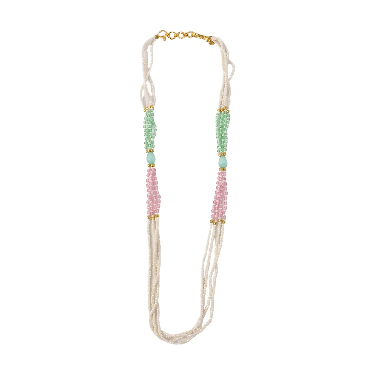 Layered Pearl Mala Handmade Necklace with Pastel Green Pink Beads Elegant Wear - Image 5