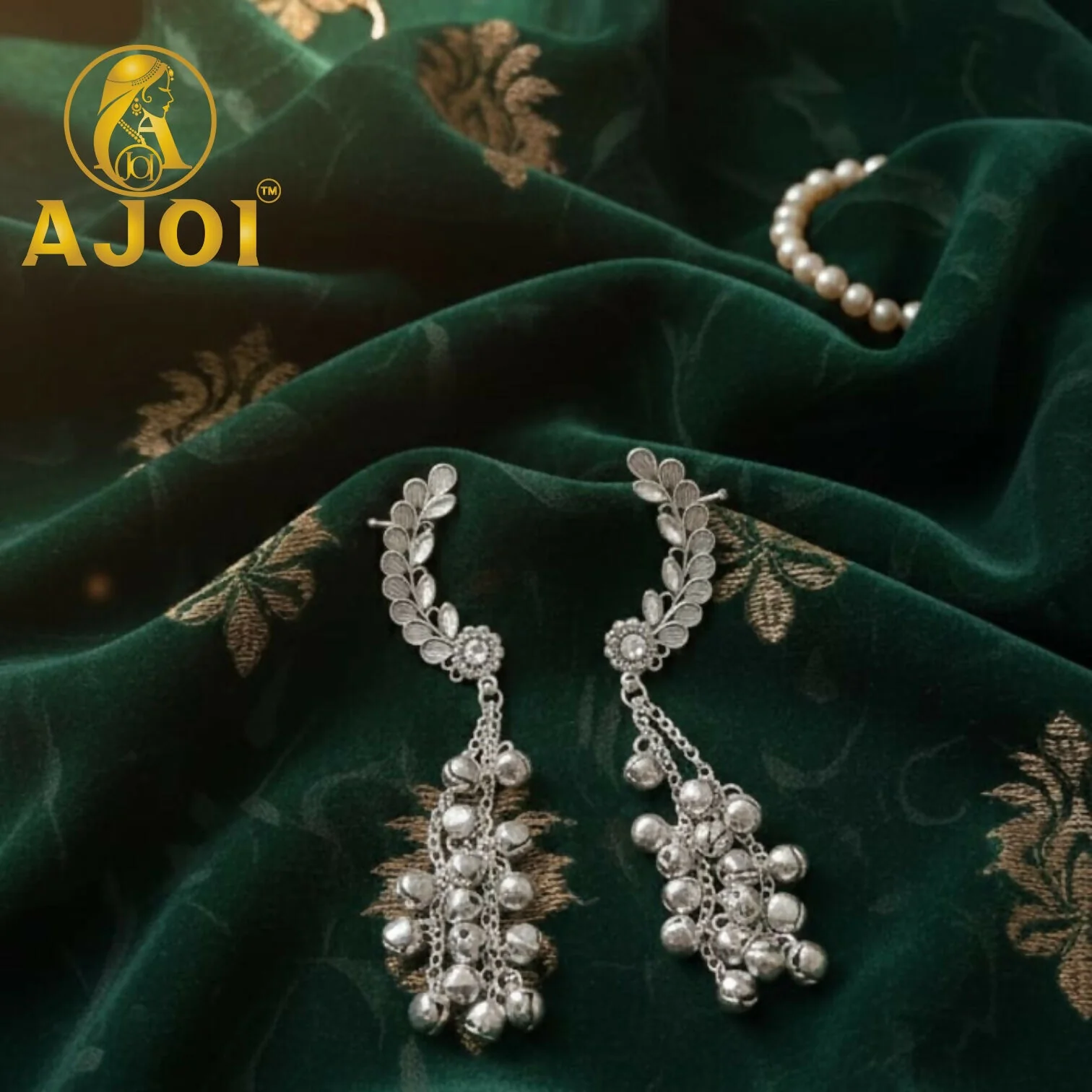 Leaf Cascade Silver Kasmiri Earrings - Image 3