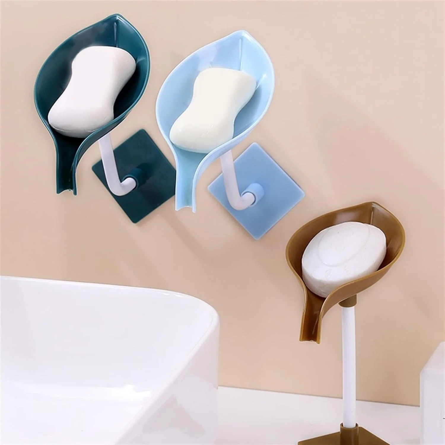Soap Holder Leaf Shape Self Draining Dish Holder with Suction Cup - Image 5